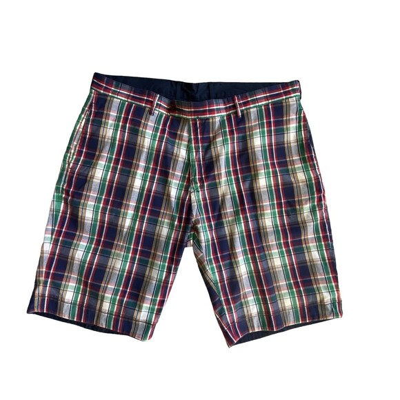 Vintage Polo Ralph Lauren Mens Reversible Short Size 38 Blue Madras Plaid Preppy - Picture 2 of 12